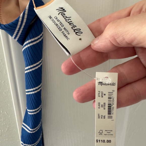 NWT Madewell Blue Striped One-Shoulder Swimsuit - Picture 3 of 4
